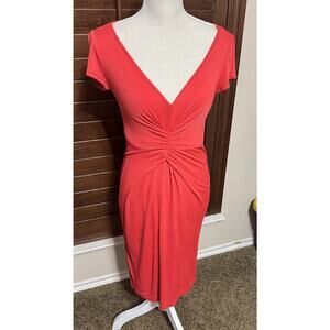 R.E.D. Valentino Dress Red Slinky Knee Length Twist Front Sz M EU 44 Stretch